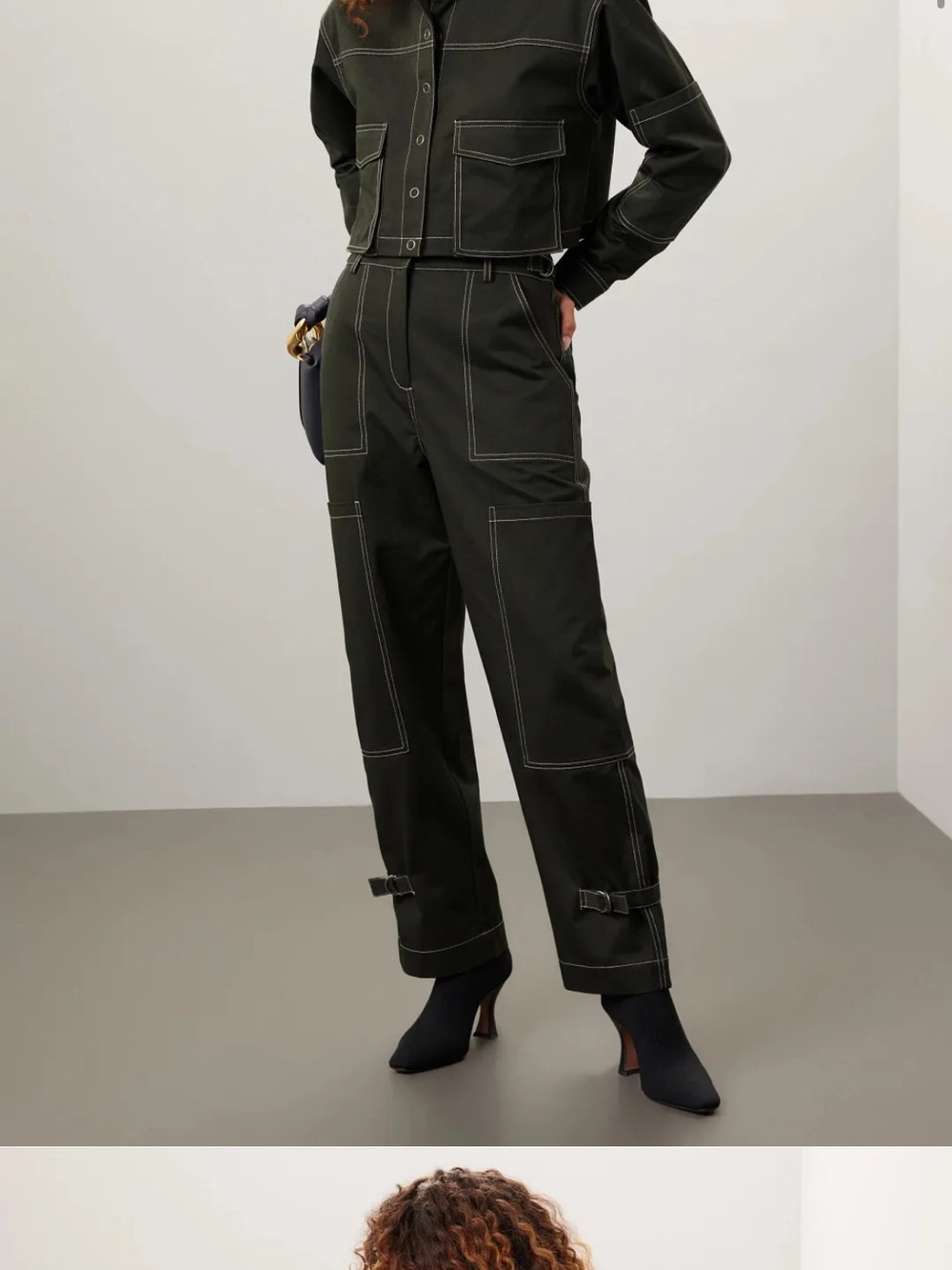 High-Rise Straight Utility Pants with Contrast Stitching - Black
